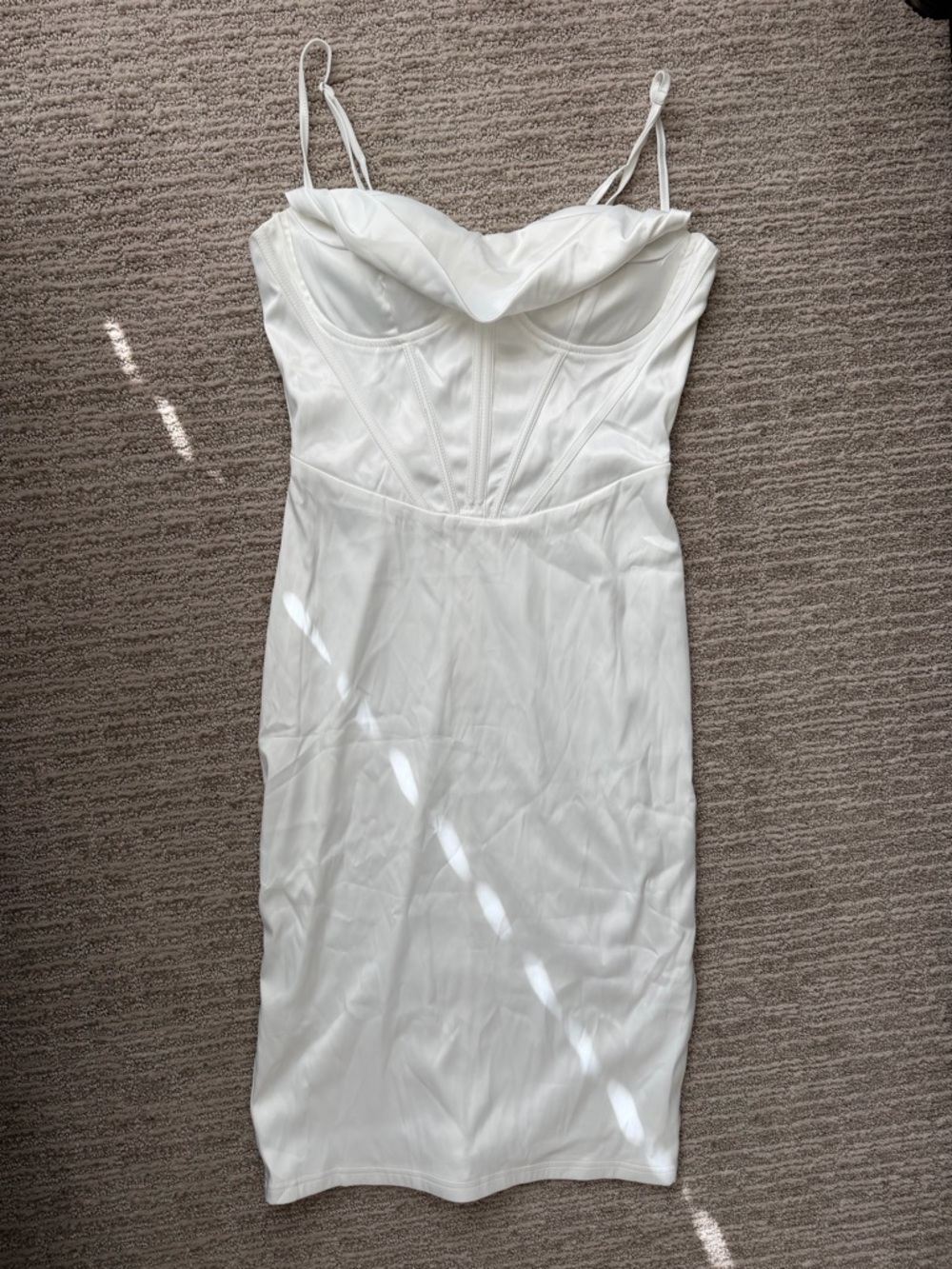 White Corset-Style Midi Dress with Spaghetti Straps